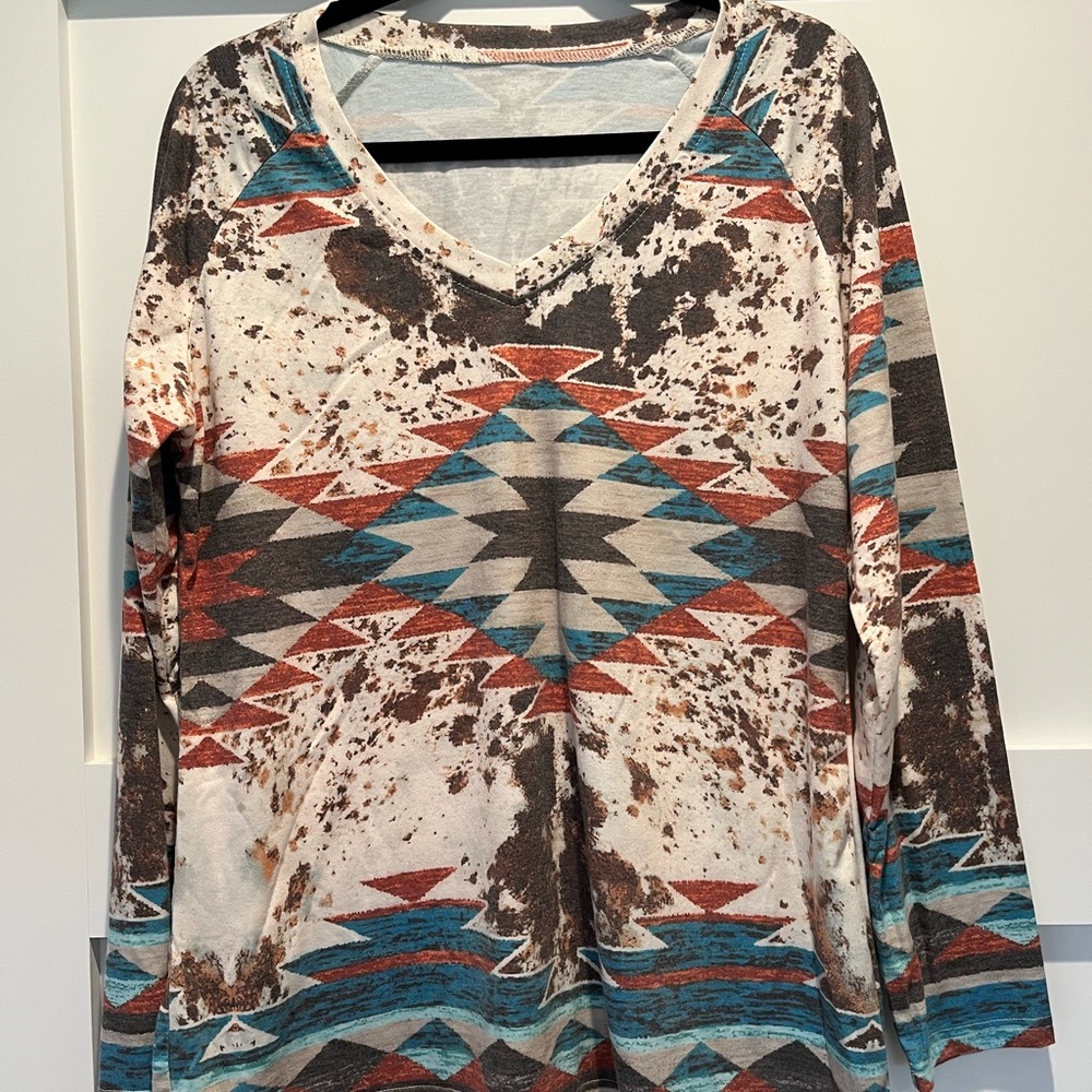 Aztec Print V-Neck Women's Top